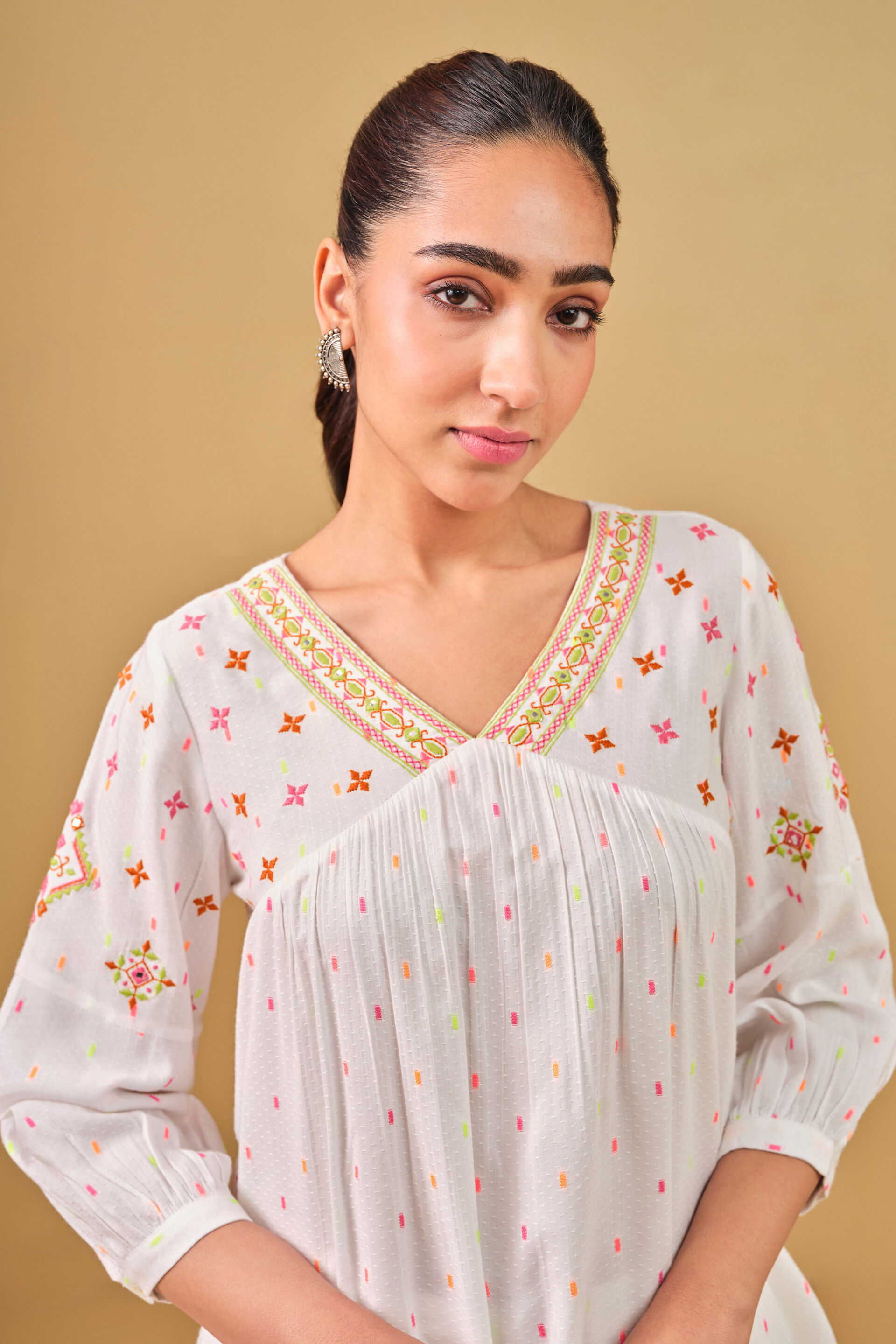 White Embroidered Viscose Top, White, image 5